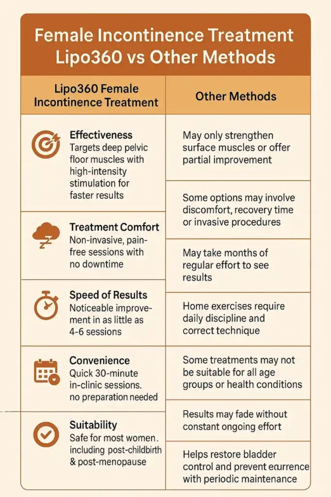 Comprehensive Guide To Female Incontinence Treatment Options 1 Table showing benefits of incontinence treatment Market Harborough